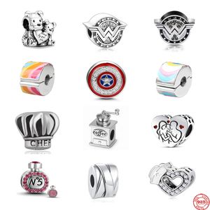  925 Silver Fit Pandora Charm 925 Pulsera de plata esterlina Diy Clip Bead Coffee Star Bear Love Chef Bead charms set Colgante DIY Fine Beads Jewelry