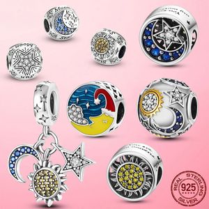 925 Silver Fit Pandora Charm 925 Bracelet Moon Sun Star Galaxy Dange Charms Set Hanger Diy Fine Beads Sieraden