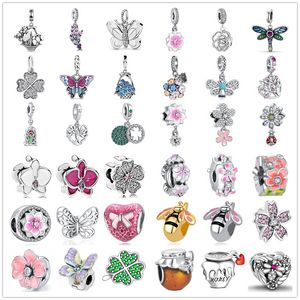 925 Argent Fit Pandora Charme 925 Bracelet Couleur Papillon Fleur Herbe Pendentif Dangle Perle ensemble de charmes Pendentif DIY Fine Perles Bijoux