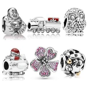 925 Silver Fit Pandora Charm 925 Bracelet Vintage Cute Relax Meditation Buddha Christmas Train Bead charms set Pendant DIY Fine Beads Jewelry