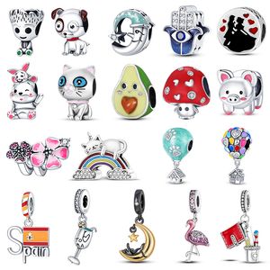 925 Silver Fit Pandora Charm 925 Pulsera Colgantes Pink Dog Bird Globo de aire caliente Bead charms set Colgante DIY Fine Beads Jewelry