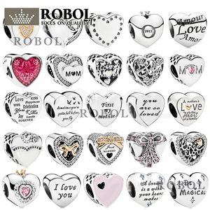  925 Silver Fit Pandora Charm 925 Pulsera Nueva romántica en forma de corazón Original hecho a mano Ladies charms set Colgante DIY Fine Beads Jewelry