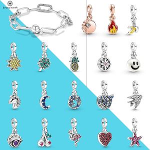 925 Silver Fit Pandora Charm 925 Bracelet Pendentif Charms Starfish Ananas Lune Flamingo Charms Set 925 Argent pour Pandora Charms Bijoux Perles