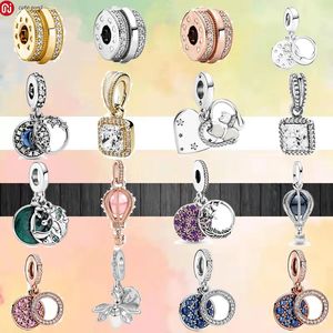 925 Silver Fit Pandora Charm 925 Pulsera Moda Moda Pink Hot Air Balloon Hebilla de posicionamiento brillante Zircon Classic Charms Set 925 Beads Charms Fit Pandora Charm