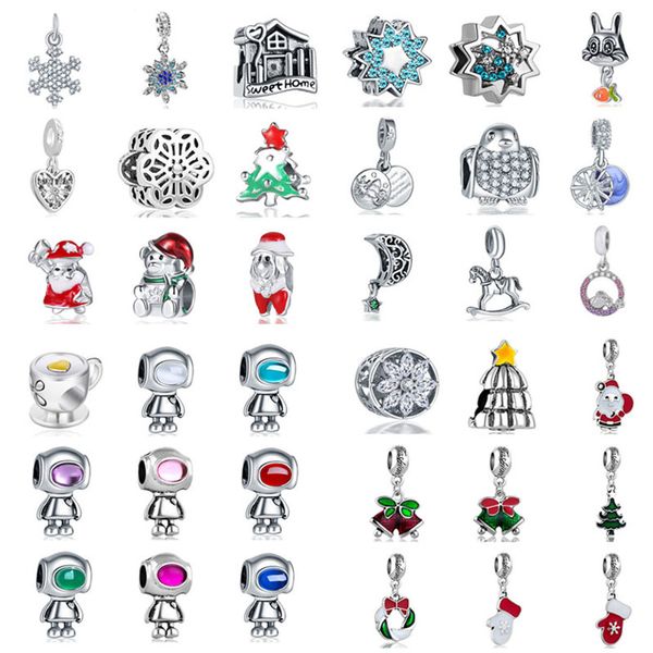 925 Silver Fit Pandora Charm 925 Bracelet nouveau cadeau de Noël flocon de neige santa bell sweet house robot charms set Pendentif DIY Fine Beads Jewelry