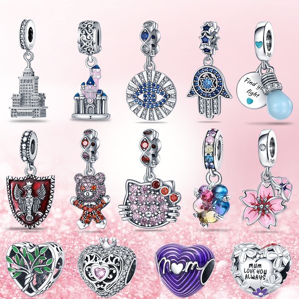 925 Argent Fit Pandora Charme 925 Bracelet Evil Eye Château ensemble de breloques Pendentif DIY Fine Perles Bijoux