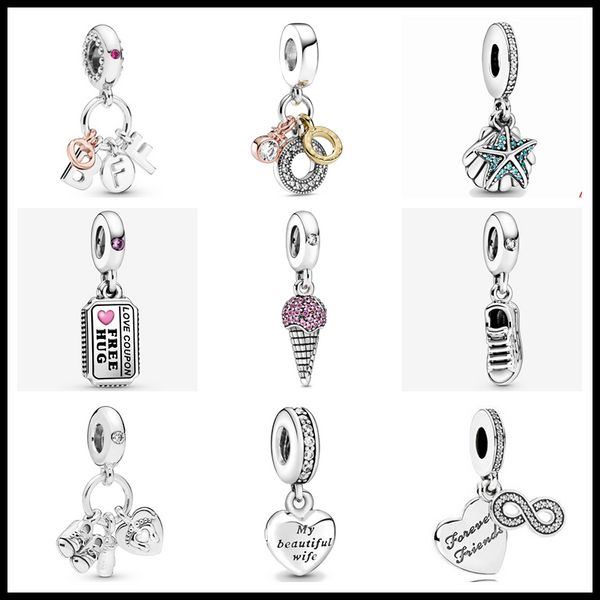 925 Argent Fit Pandora Charme 925 Bracelet Amour Coupon Crème Glacée Pour Toujours Amis Dangle ensemble de breloques Pendentif DIY Fine Perles Bijoux