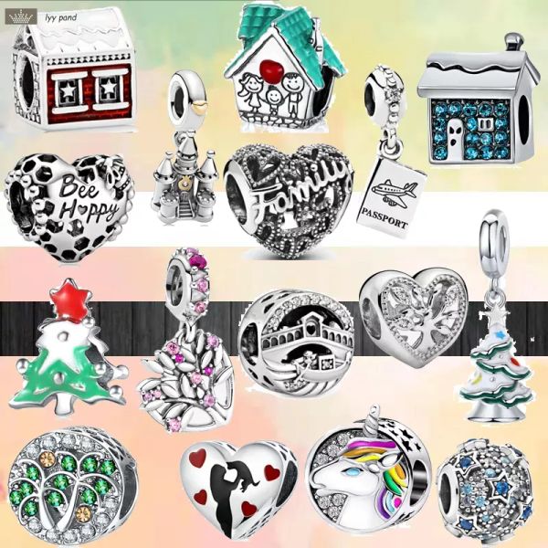 925 Argent Fit Pandora Charm 925 Bracelet Mode Brillant Coloré Famille Arbre Maison Chats Amour charmes Pour pandora charmes bijoux 925 perles de charme accessoires