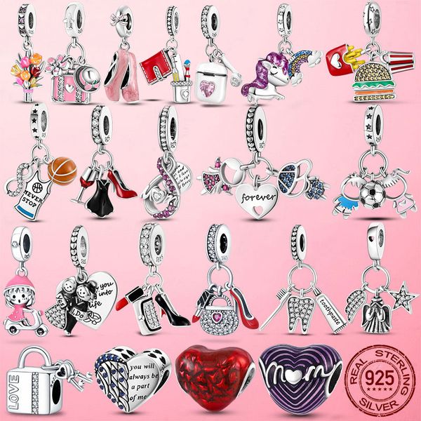 925 Silver Fit Pandora Charm 925 Pulsera Niña Love Mom Forever Infinito Infinite Dangle Love Charms Set Pends Diy Beads Joyas