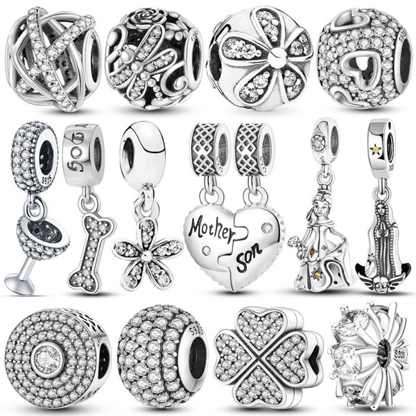 925 Argent Fit Pandora Charm 925 Bracelet Couleur Étoile Lune Coeur Chaîne De Sécurité CZ Amour charmes ensemble Pendentif DIY Perles Fines Bijoux