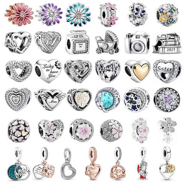 925 Argent Fit Pandora Charme 925 Bracelet Plusieurs séries Amour ensemble de breloques Pendentif DIY Fine Perles Bijoux 05171