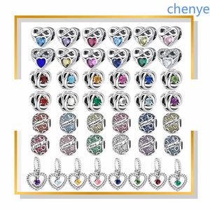 925 zilveren fit Pandora Charm Birthstone Charms Maand Hart Bead Dange Fashion Charms Set Hangdiy Diy Fine Beads Sieraden