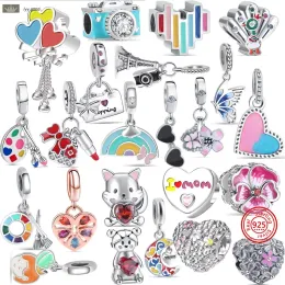 925 Silver Fit Pandora Charm Bows Lipstick Rainbows Heart Balloon Ballon Bloemen Mom kleurrijke charmes voor Pandora Charms Sieraden 925 Charm Beads Accessoires