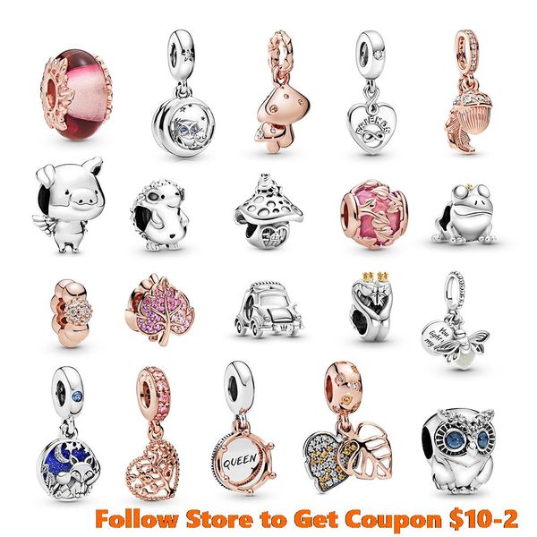 925 Silver fit Pandora Charm Bracelet bead Pink Pave Queen Regal Crown charmes ciondolo DIY Fine Beads Jewelry
