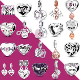 925 Zilver Fit Pandora Charm Family Heart Shape Bead Dangle Fashion Charms Set Hanger DIY Fine Beads Sieraden
