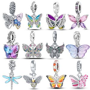 925 Silver Fit Pandora Charm Nuevo colorido mariposa Dragonfly Bead Charms de moda colgante de bricolaje DIY Joyas