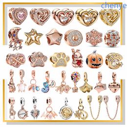 925 Argent Fit Pandora Charm Or Rose Perle Citrouille Étoiles Empreinte De Patte En Forme De Coeur Perle Dangle Mode Charmes Ensemble Pendentif DIY Fine Perles Bijoux