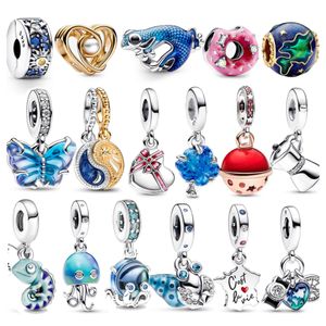 925 Silver Fit Pandora Charm Summer Ocean Series Octopus Frog Fashion Charms Set Pendant DIY Fine Beads Jewelry, A Special Gift for Women