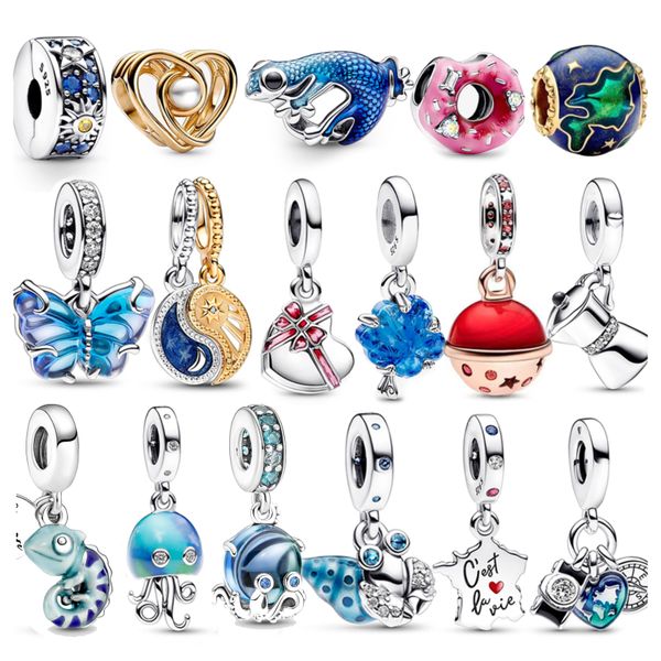 925 Silver Fit Pandora Charm Summer Ocean Series Octopus Frog Fashion Charms Set Pendentif DIY Fine Beads Jewelry, Un cadeau spécial pour les femmes