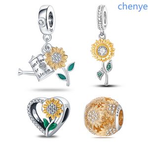 925 zilveren fit Pandora charm zonnebloem charme kralen bengelen mode charmes set hanger diy fijne kralen sieraden