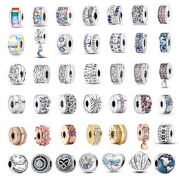 925 Silver Fit Pandora CharmPink Original Round charm boucle en argent ours Fashion Charms Set Pendentif DIY Fine Beads Jewelry, Un cadeau spécial pour les femmes