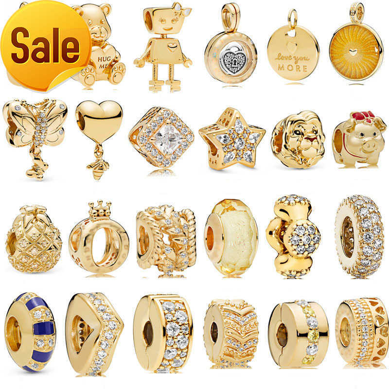 925 silver Fit Pandora Charms Gold Letter Crown Machine Sister Fixed Buckle Series DIY