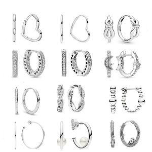 925 Zilver Fit Pandora Oorbellen Asymmetrische Hartvormige Oorbellen met Halve Maan en Halve Maan Oorhaken Dangle Fashion Charms Set Hanger DIY Fijne Oorbellen Sieraden