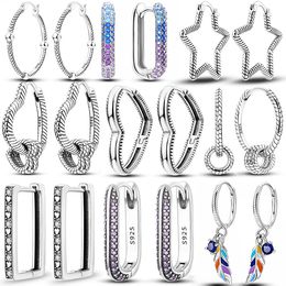 925 Pendientes de pandora de plata Fit de cristal Mujeres Joyas de joyas Paves Pave U Forma Heart Star Arring Hoop