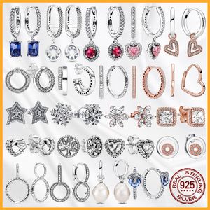 925 Argent Fit Pandora Boucles D'oreilles Cristal De Mode femmes Bijoux Cadeau Boucles D'oreilles Asymétrique Coeur Hoop