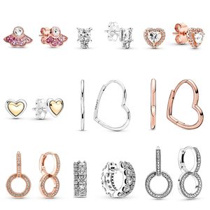 925 argent Fit Pandora boucles d'oreilles cristal mode femmes bijoux cadeau oreille goujons grand coeur forme bricolage or couleur cristal clair