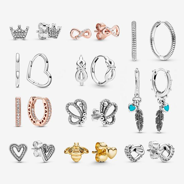 925 argent Fit Pandora boucles d'oreilles cristal mode femmes bijoux cadeau boucles d'oreilles or Rose couronne coeur infini abeille boucle d'oreille bijoux