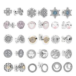 925 Silver Fit Pandora Oorbellen Snowflake Oorbellen, Four Leaf Grass, Chrysanthemum Style, Love Series Fashion Style Fine Oorbellen Sieraden