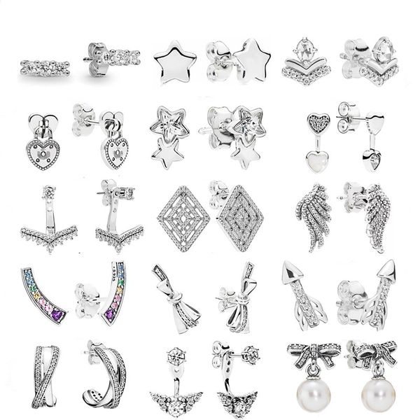 925 Silver Fit Pandora Boucles d'oreilles Wish Rainbow Pentagram Boucles d'oreilles Série Fashion Style Fine Boucles d'oreilles Bijoux