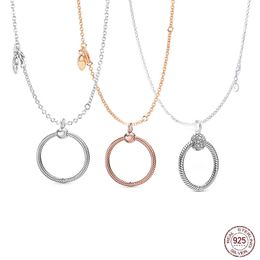Collar Pandora de plata 925 con colgante de corazón para mujer, joyería de moda, cadena básica DIY, joyería fina