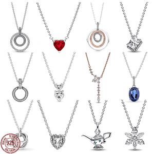 925 Argent Fit Pandora Collier Pendentif coeur femmes mode bijoux rouge coeur rond carré théière pendentif