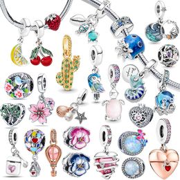 925 plata Fit Pandora Original charms DIY colgante mujeres pulseras cuentas Murano Glass Charm Beads