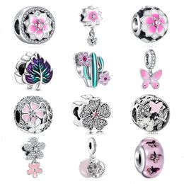 925 zilver Fit Pandora Originele bedels DIY Hanger vrouwen Armbanden kralen 925 roze bloemen Vlinder Glas Kraal Accessoires