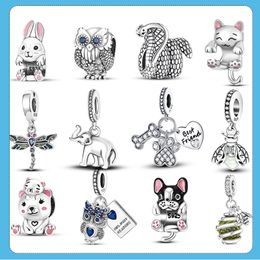 925 plata Fit Pandora Original encantos DIY colgante mujeres pulseras cuentas elefante serpiente zorro mariquita perro gato búho