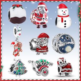 925 argent Fit Pandora Original breloques DIY Pendentif femmes Bracelets perles Pendentifs Père Noël Cerf Jingle Bell Arbre De Noël