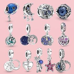 925 argent Fit Pandora breloques originales bricolage pendentif femmes Bracelets perles pendentifs lune amp étoile astronaute Dangle