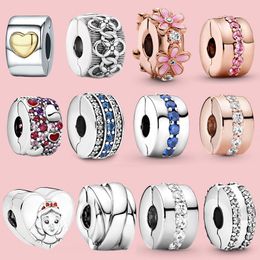 925 argent Fit Pandora Original breloques DIY Pendentif femmes Bracelets perles Clip Charme Cristal Pave Marguerite Fleur Entretoise