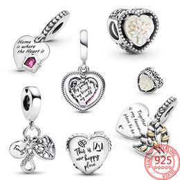 925 plata Fit Pandora Original encantos DIY Colgante mujeres Pulseras cuentas Auténtica Familia Infinity Triple Dangle Charm Heart House Happy Place