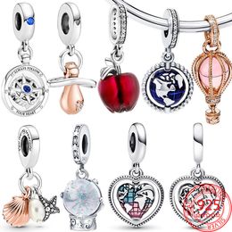 925 argent Fit Pandora Original charmes DIY Pendentif femmes Bracelets perles New Star Pearl Pendentif Famille Spinning Heart Globe Dangle