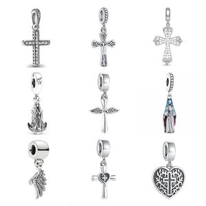 Dijes originales Pandora de plata 925, colgante DIY para mujer, pulseras, cuentas para mujer, joyería DIY, cuentas de regalo, amuleto de cruz de Jesús