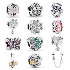 925 plata Fit Pandora Original charms DIY Colgante mujeres Pulseras perlas Nueva Plata Rosa Flor Mariposa Charm Glass Beads Fit Original Mujeres