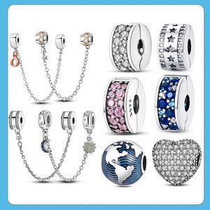 925 Silver Fit Pandora Originele Charms Diy Pendant Women armbanden kralen Clip Safey Chain Stopper Charms