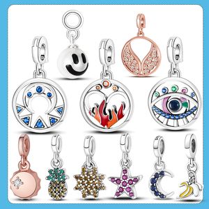 Dijes originales Pandora de plata 925, colgante DIY para mujer, pulseras, dijes de cuentas, tapa de botella de la suerte, Mini colgante con sonrisa y plátano