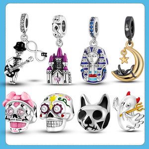 925 Silver Fit Pandora Charms Originales Diy Mujeres Pulseras Beads Witch Skeleton Tapot Jack Colgante