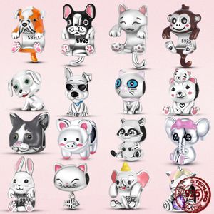 925 argent Fit Pandora Original breloques DIY Pendentif femmes Bracelets perles Licorne Chat Chien Éléphant Singe Empreinte Animal Mignon