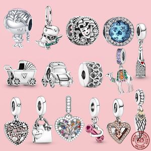 925 Plata Fit Pandora Original encantos DIY colgante mujeres pulseras cuentas colgantes taza de café máscaras cochecito de bebé corazón